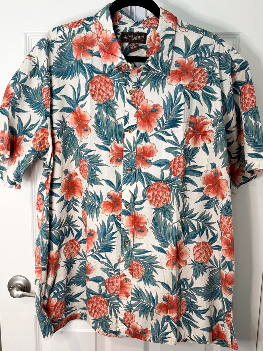 Cooke Street Hawaiian Shirt Men 2XL Hibiscus Pineapple Tropical 100% Cotton